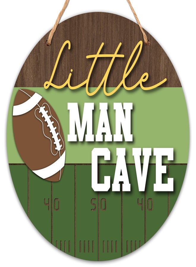 patcate Little Man Cave Sign for Boys, Baby Boy Nursery Decor, Kids Room Football Door Hanger, 10x10 Inch Wooden Round Wall Door Sign-D01 - Image 1